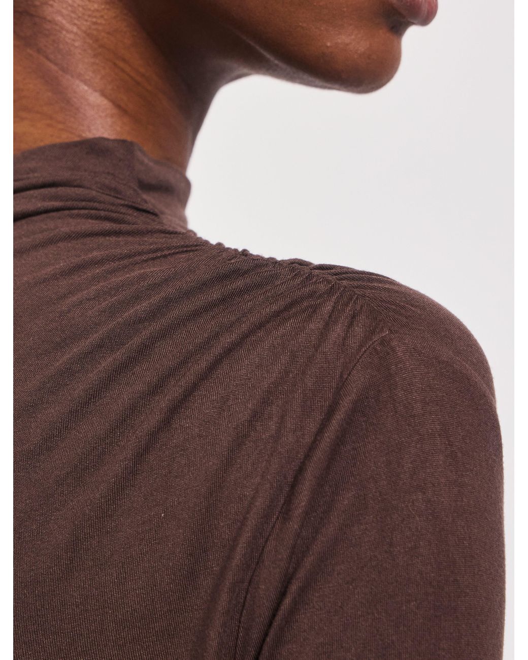 NINETY PERCENT Brown Iphis Draped Long Sleeve Top In Bracken