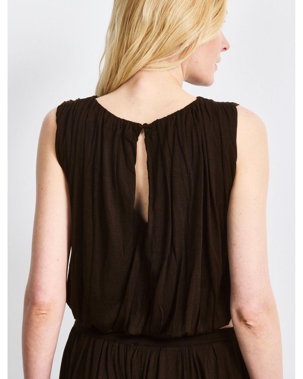 NINETY PERCENT Black Koa Puff Ball Hem Top In Bitter Chocolate