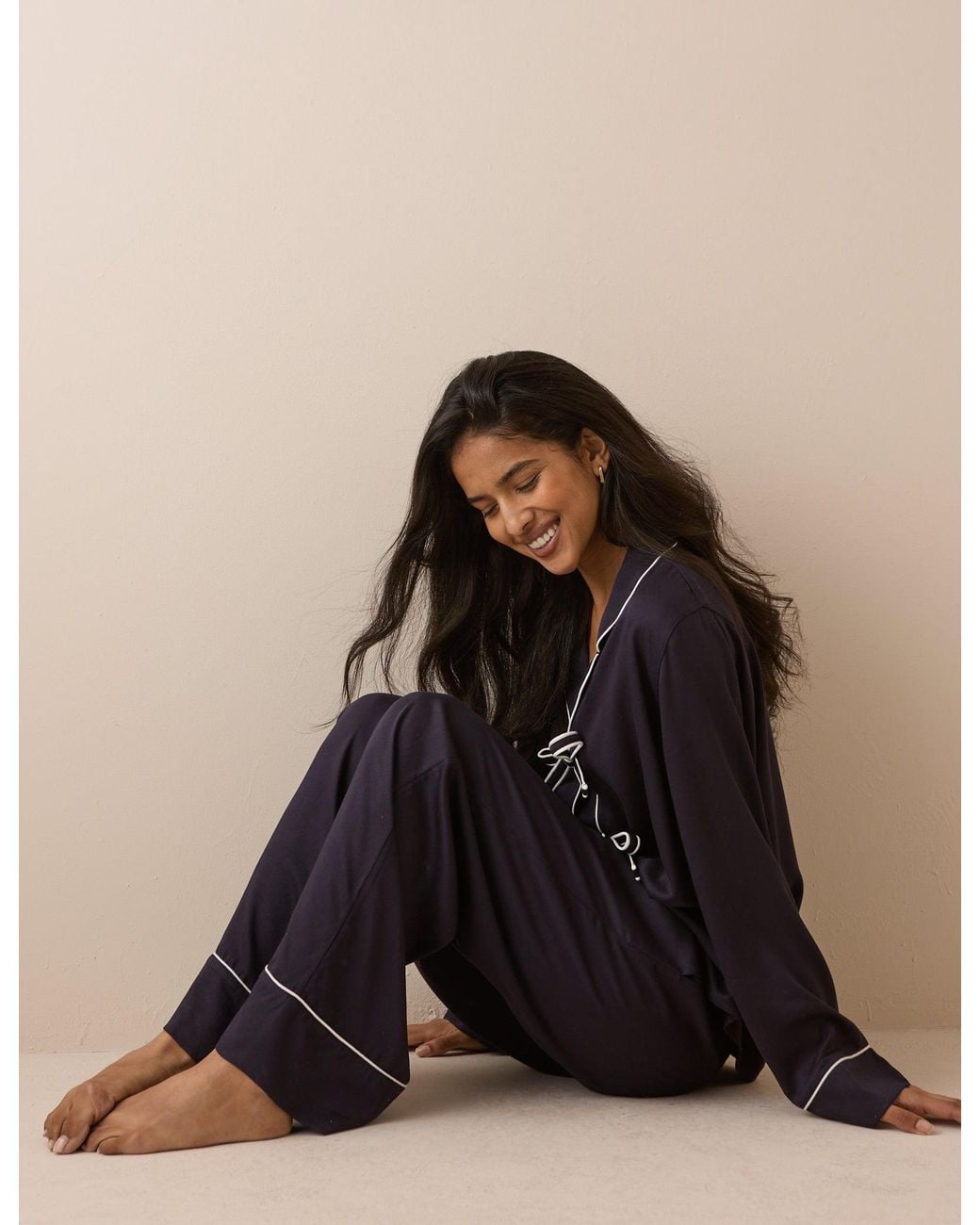 Nobody's Child Natural Tie-Front Satin Pyjama Set
