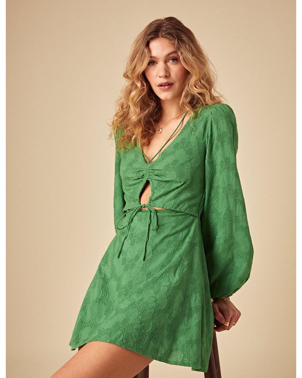 Nobody's Child Green Broderie Anglaise Nicole Mini Dress