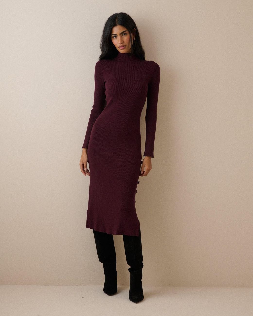 Nobody's Child Purple Ribbed Knitted Midi Dress