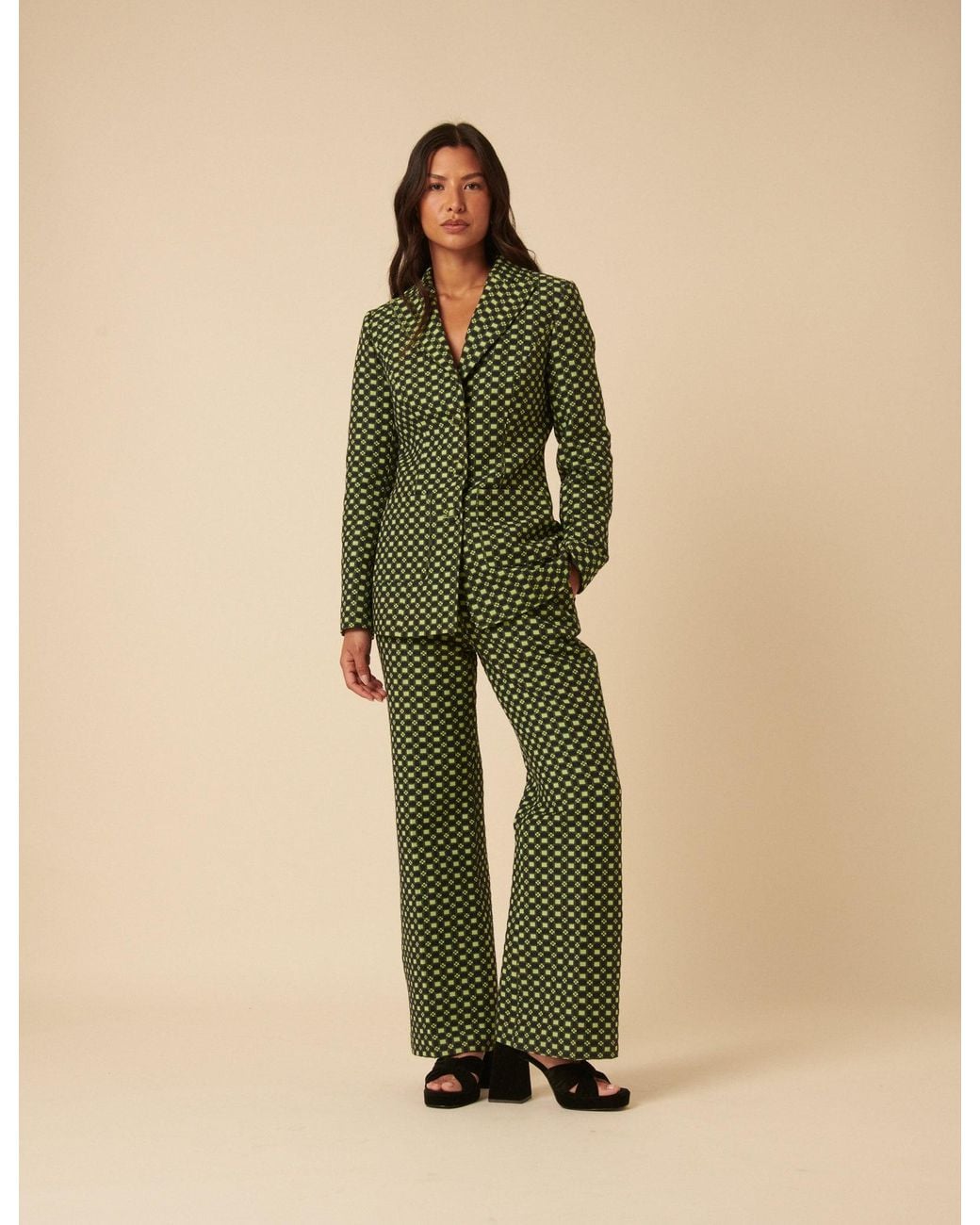 Nobody's Child Red Nc X Lisou And Lime Jacquard Checkerboard Fitted Blazer
