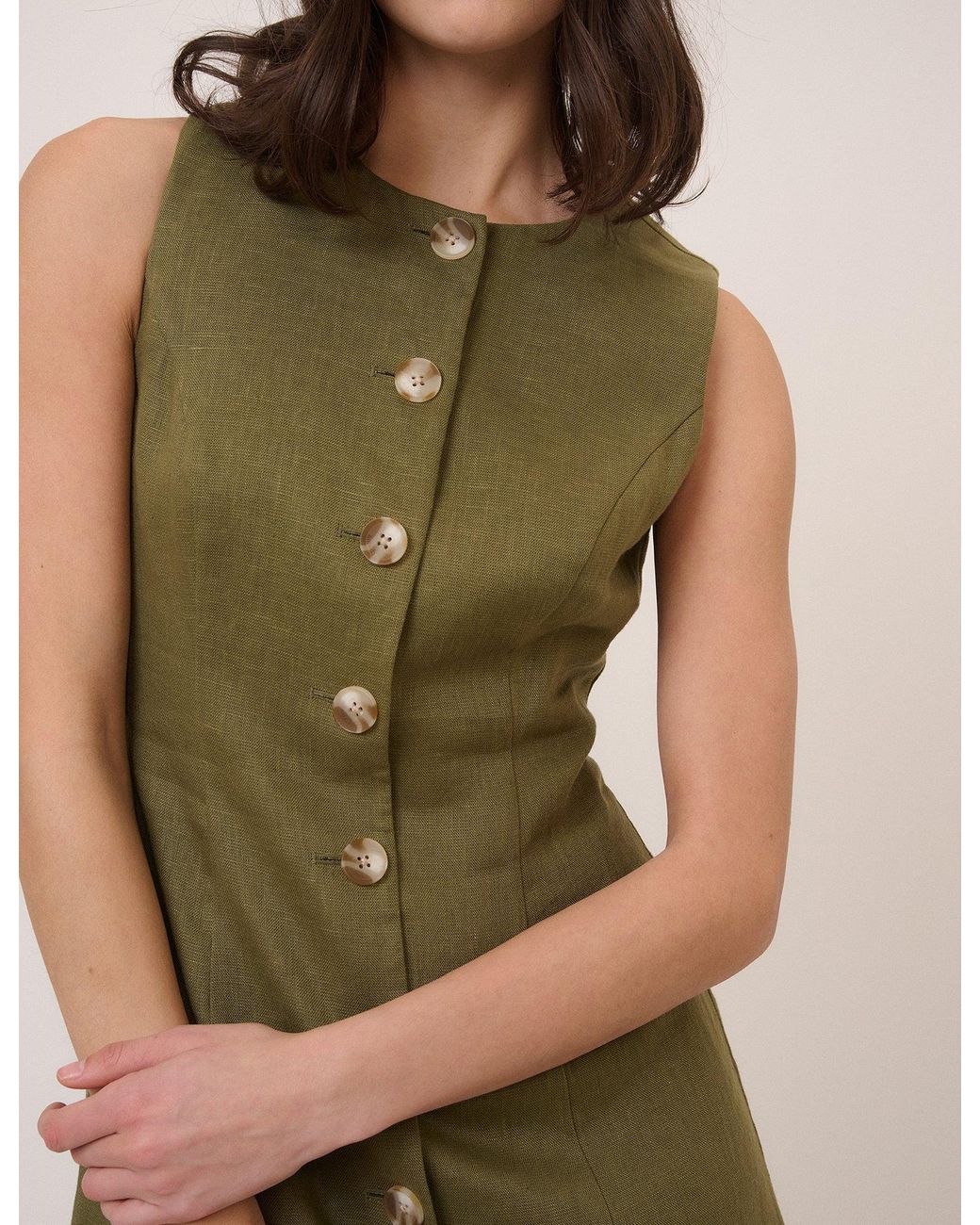 Nobody's Child Green Linen-Blend Button Front Mini Dress