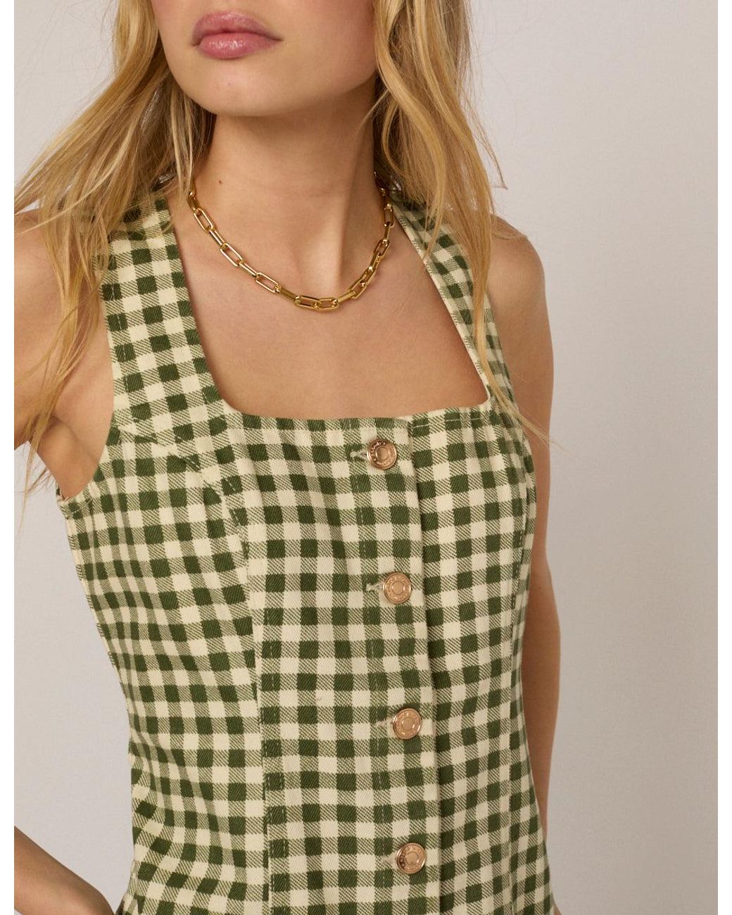 Nobody's Child Natural Gingham Harvey Fitted Mini Dress