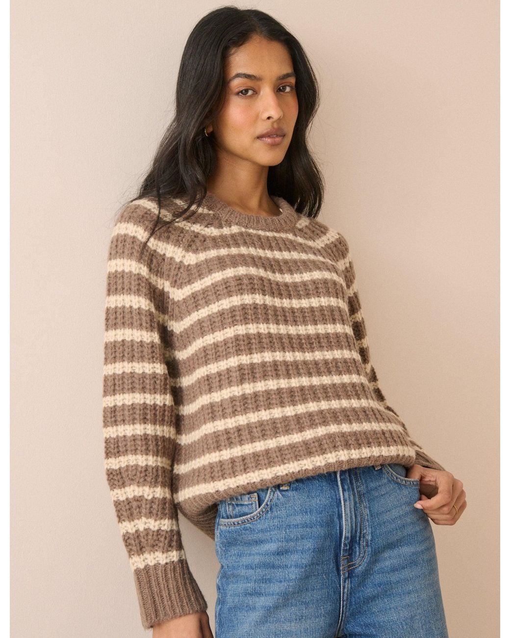 Nobody's Child Natural Striped Chunky Knit Jumper