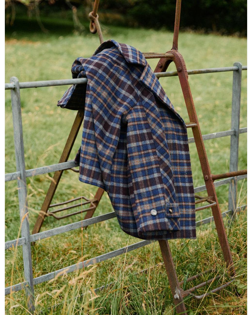 Nobody's Child Blue Check Funnel Neck Relaxed Fit Wool-Blend Coat