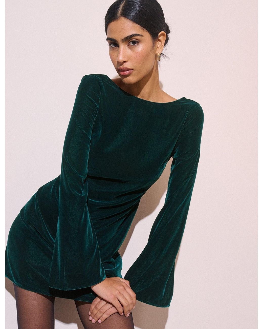 Nobody's Child Green Dark Velvet Joelle Mini Dress