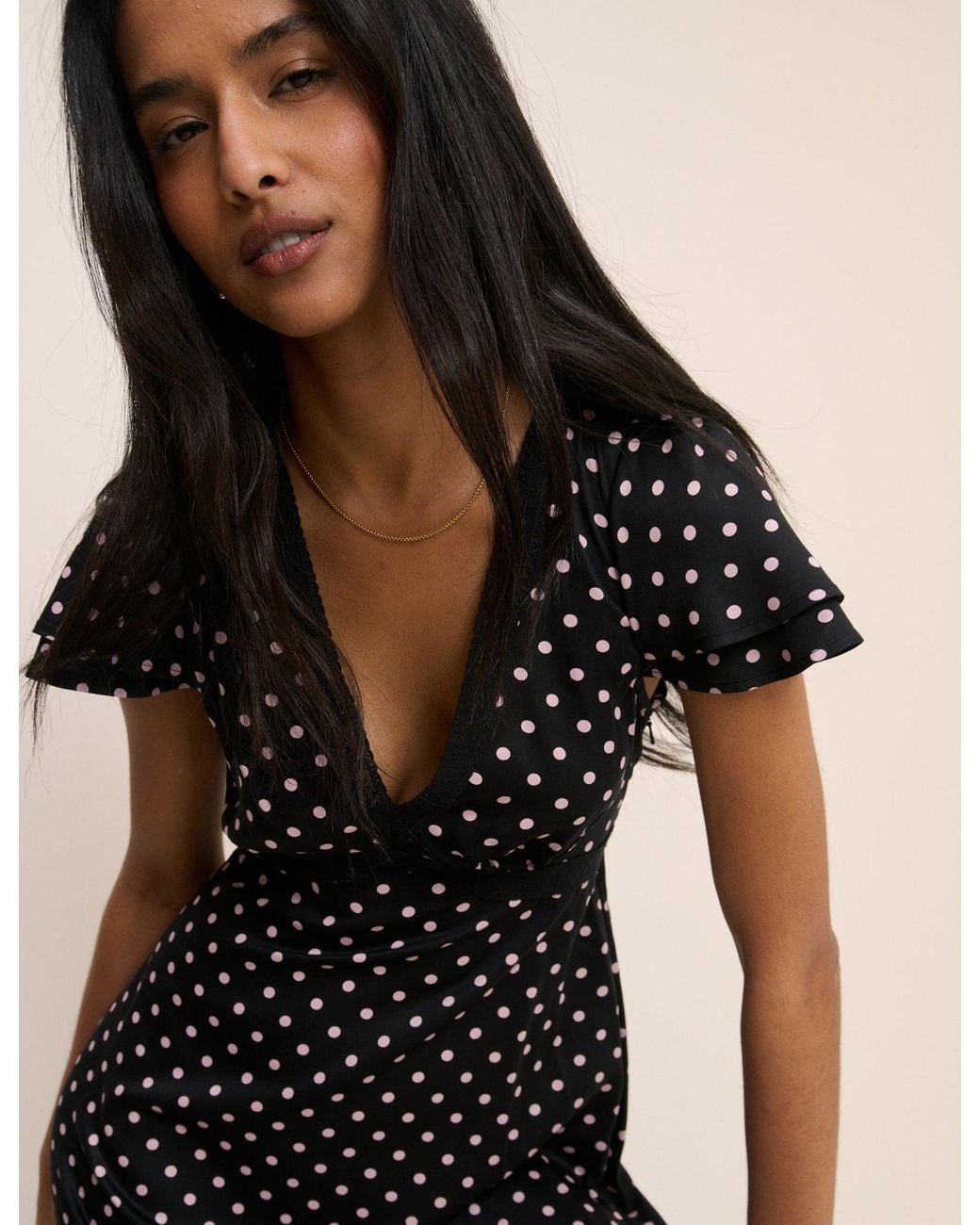 Nobody's Child Blue Polka Dot Lace Trim Iris Midi Dress