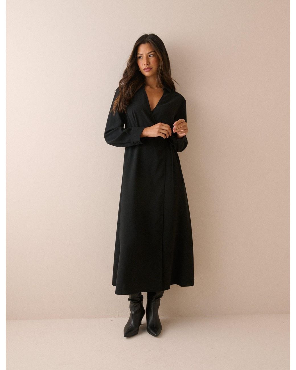 Nobody's Child Black Wrapover Winona Midi Dress