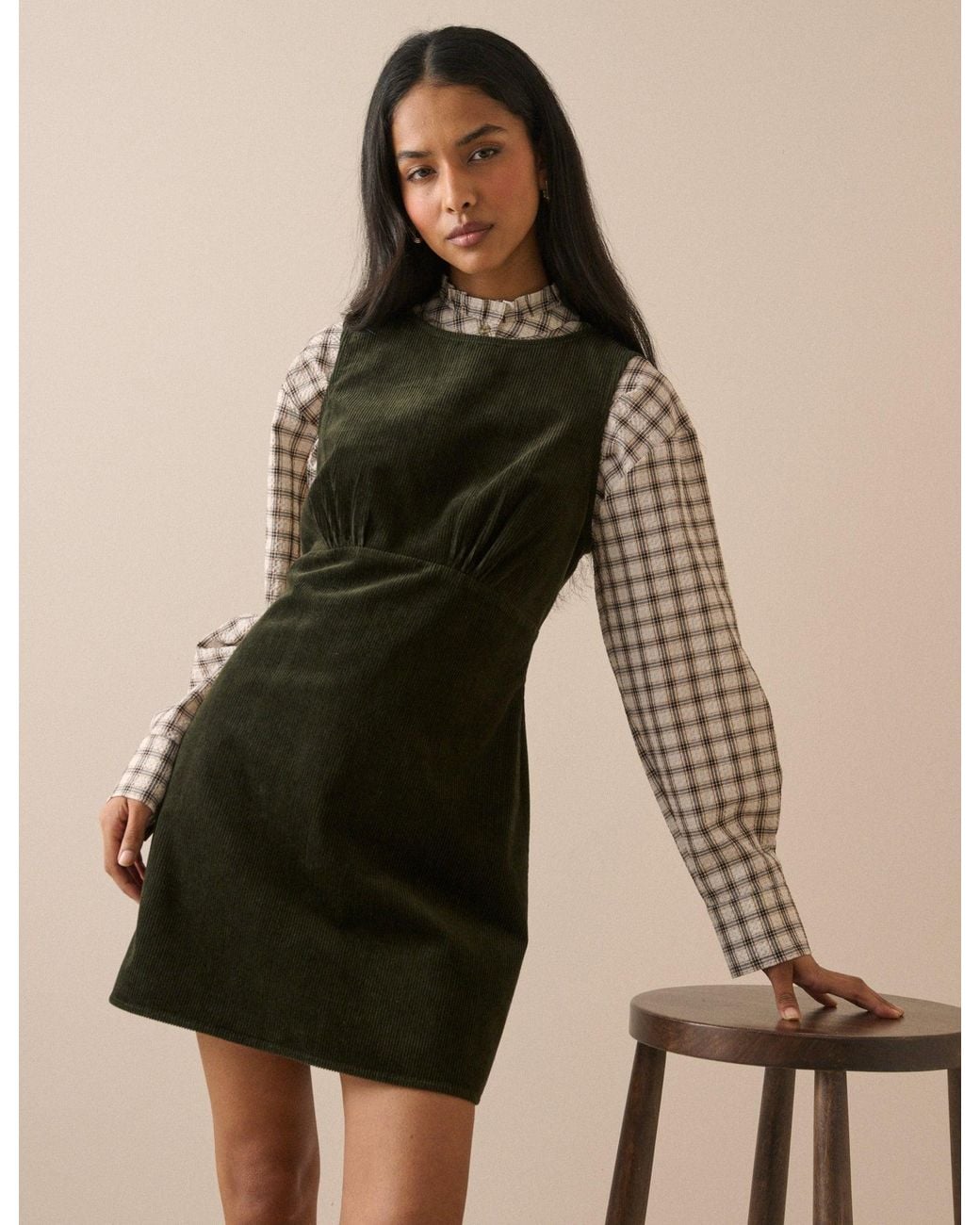 Nobody's Child Green Cord Vicky Mini Dress