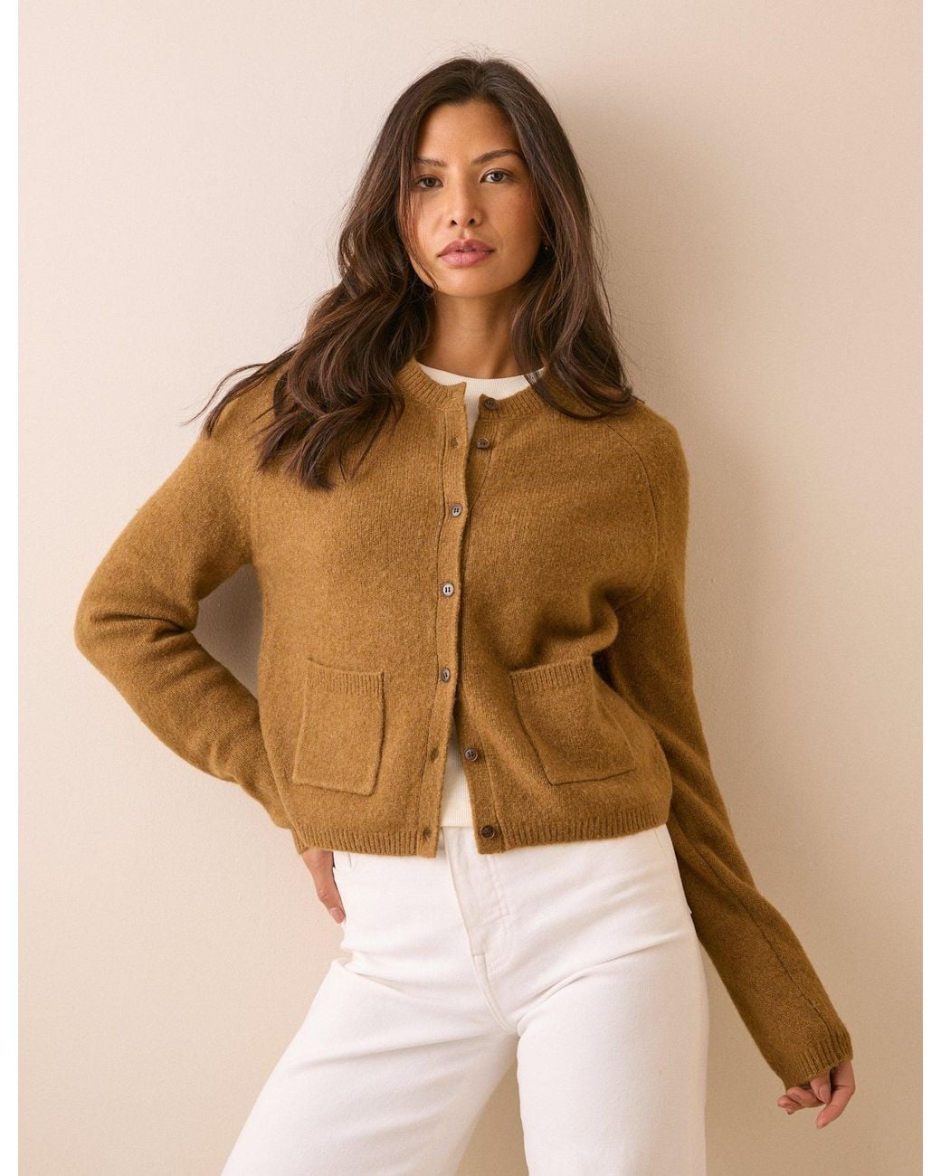 Nobody's Child Brown Camel Patch Pocket Cardigan