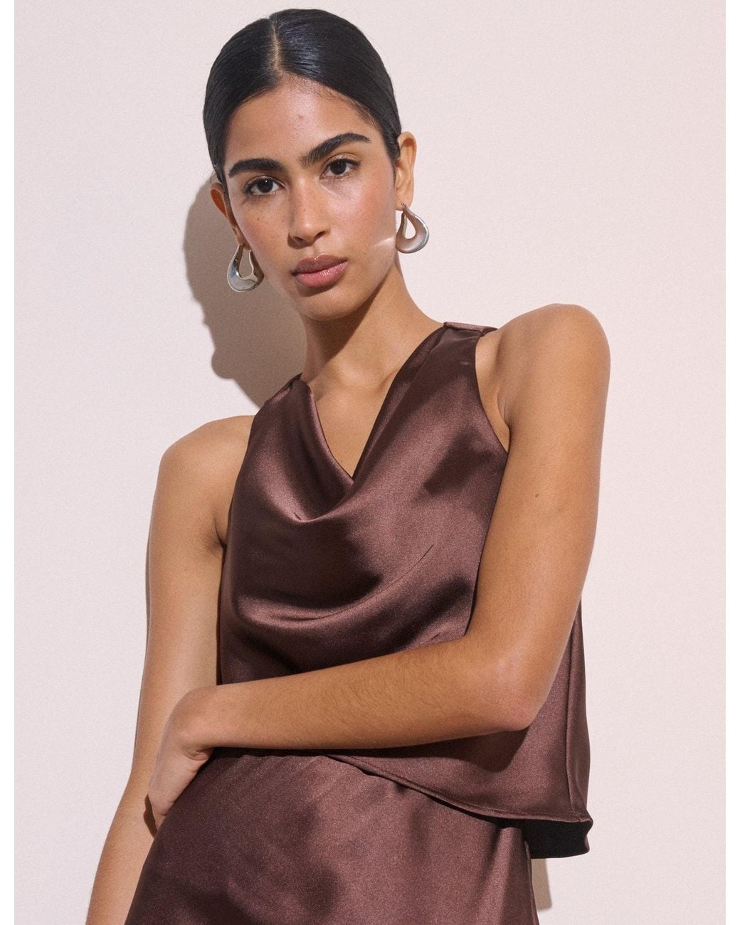 Nobody's Child Brown Cowl Neck Top