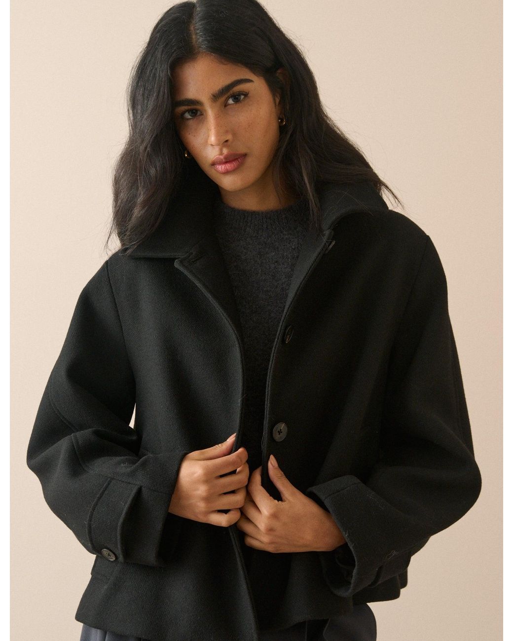Nobody's Child Black Feylan Short Funnel Neck Wool-Blend Coat