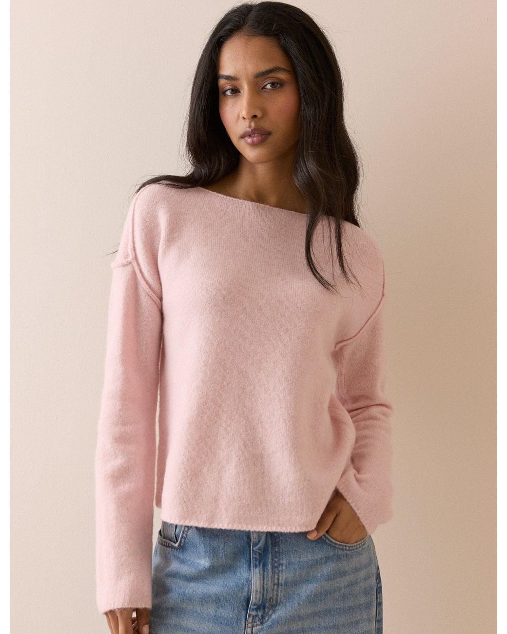 Nobody's Child Pink Slash Neck Knitted Jumper