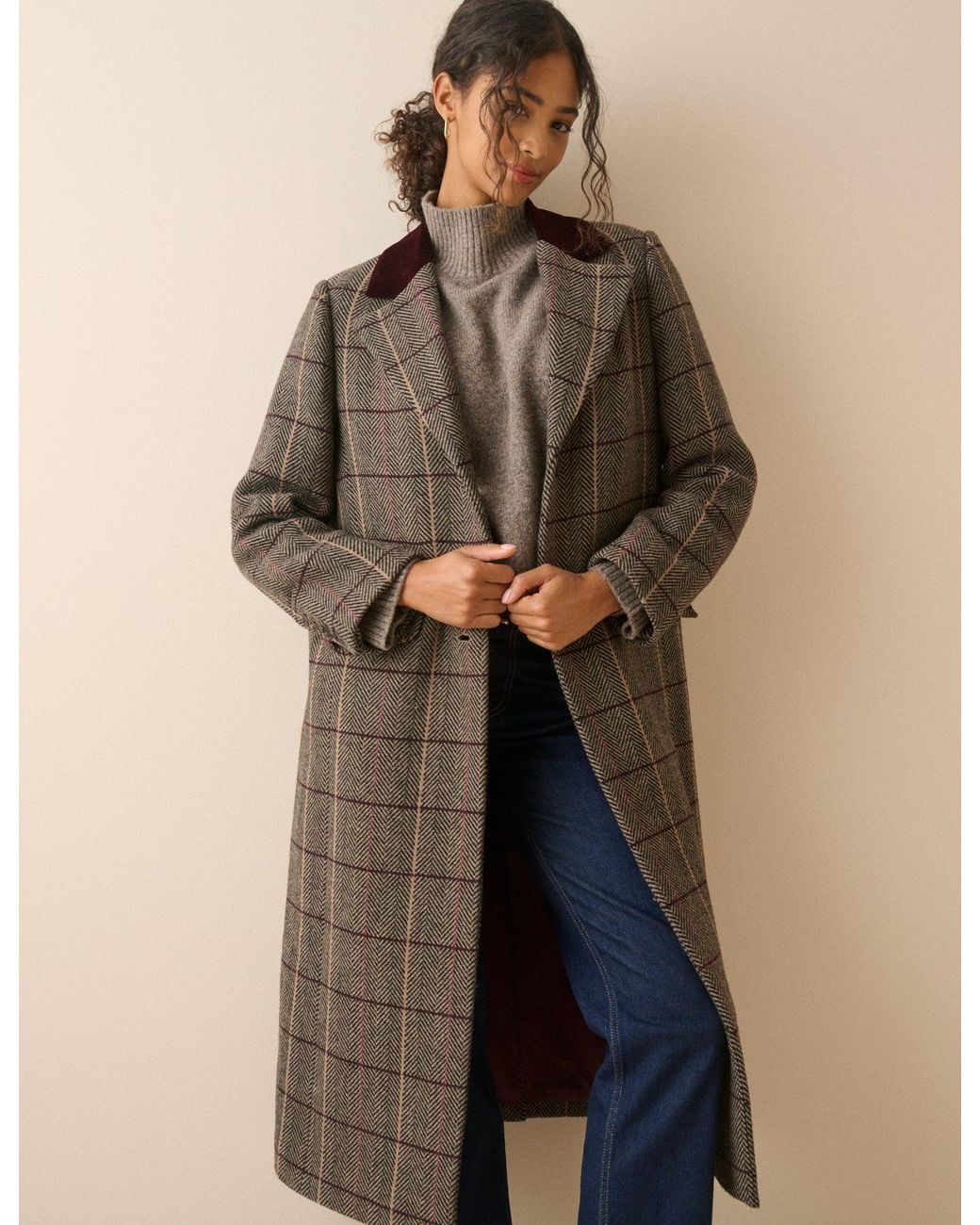 Nobody's Child Green Herringbone Wool-Blend Coat