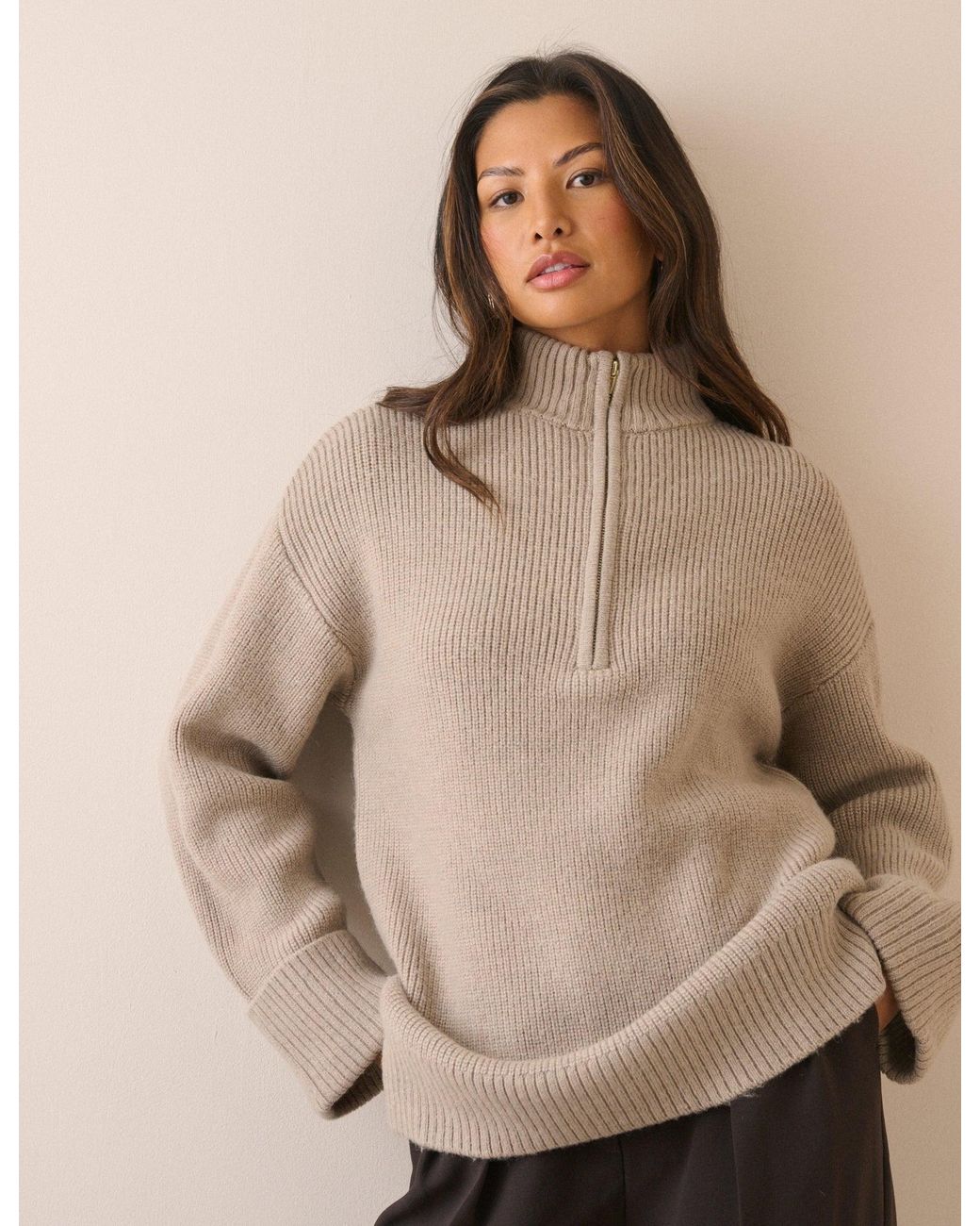 Nobody's Child Brown Half Zip Chunky Jumper