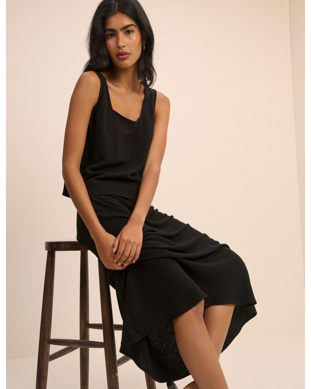 Nobody's Child Black Mila Midi Slip Skirt
