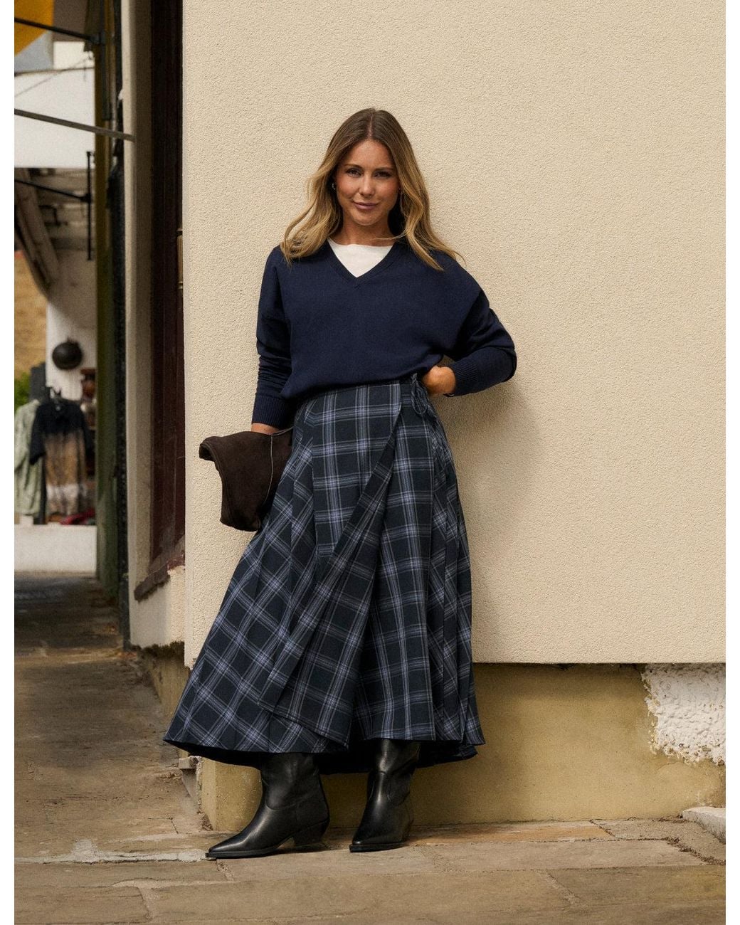 Nobody's Child Blue Tartan Pleated Midi Skirt