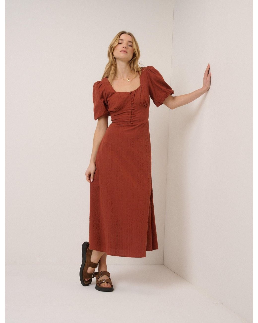 Nobody's Child Orange Burnt Melody Midi Dress