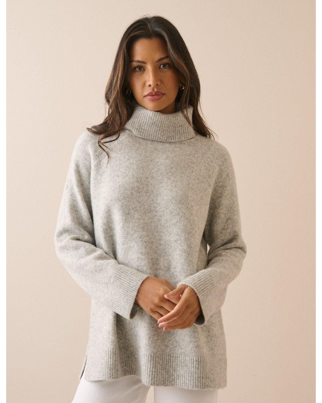 Nobody's Child Natural Marl Roll-Neck Oversized Jumper