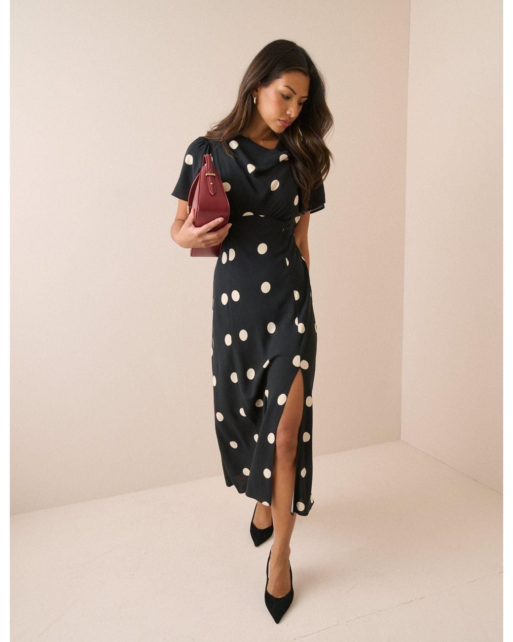 Nobody's Child Natural Polka Dot Cheryl Midi Dress