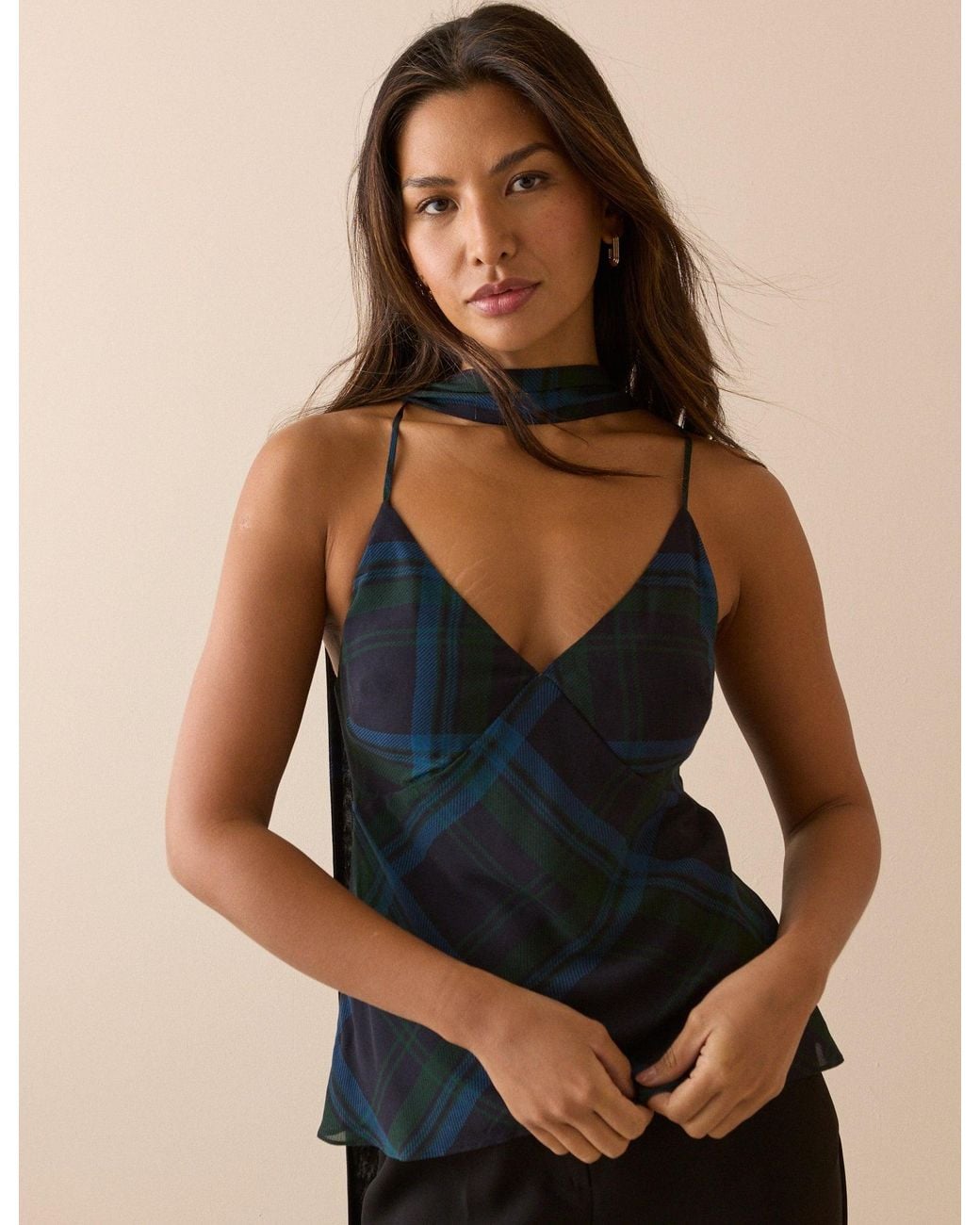 Nobody's Child Black And Tartan Cami Top And Scarf