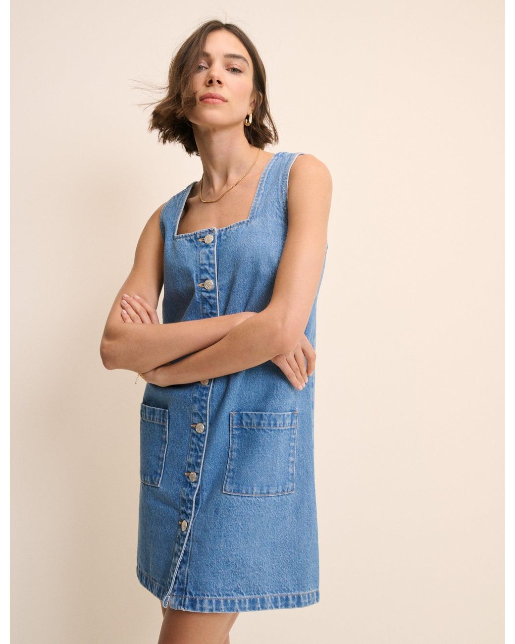 Nobody's Child Blue Mid Wash Button Front Danni Mini Dress