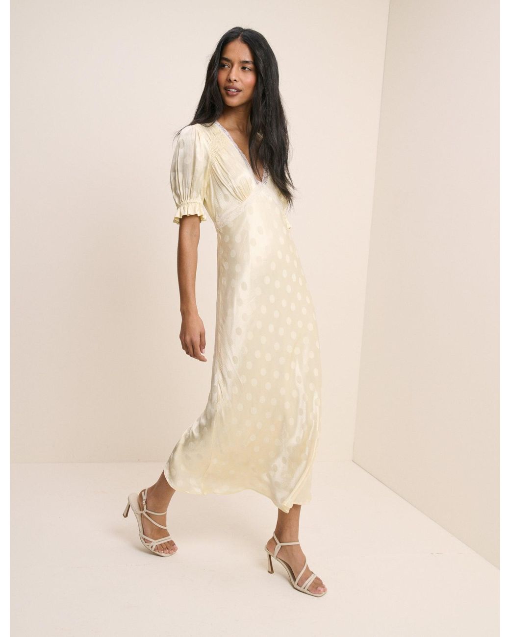 Nobody's Child Natural Butter Polka Dot Satin Angela Midi Dress