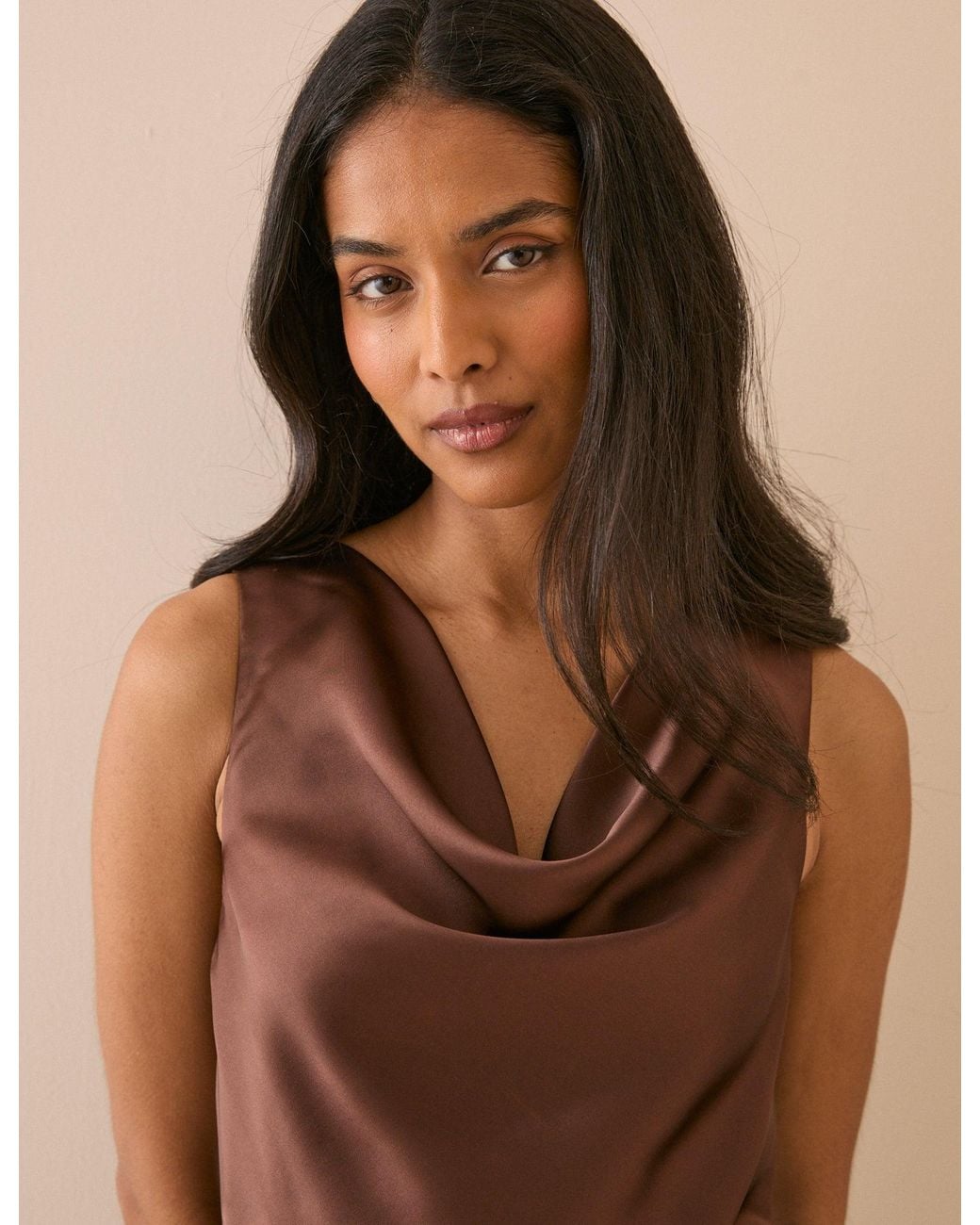 Nobody's Child Brown Chocolate Cowl Neck Satin Eton Mini Dress