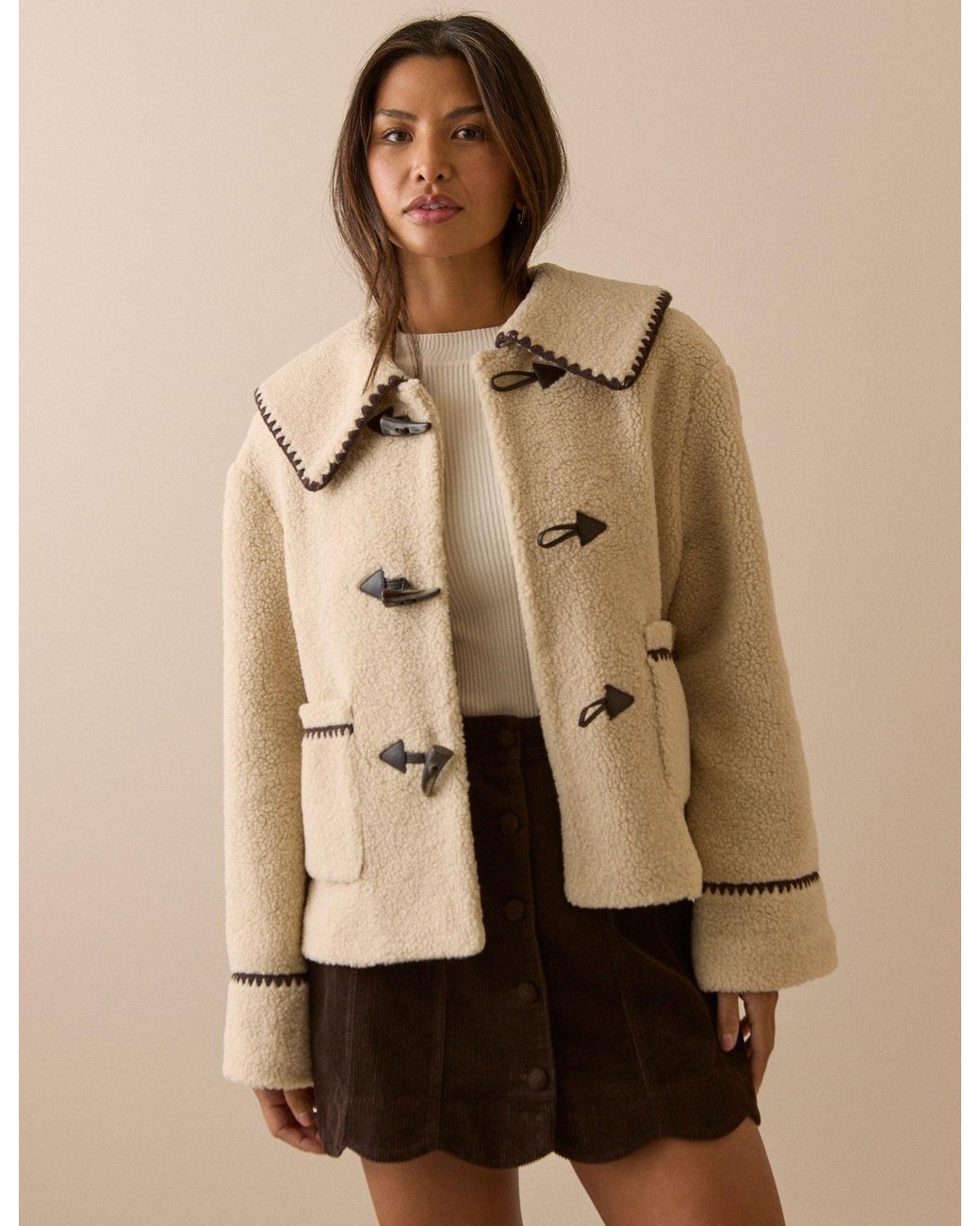 Nobody's Child Natural Oversized Collar Borg Jacket