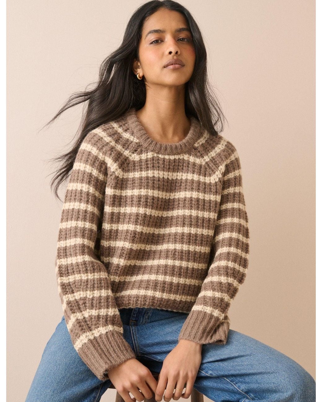Nobody's Child Natural Striped Chunky Knit Jumper