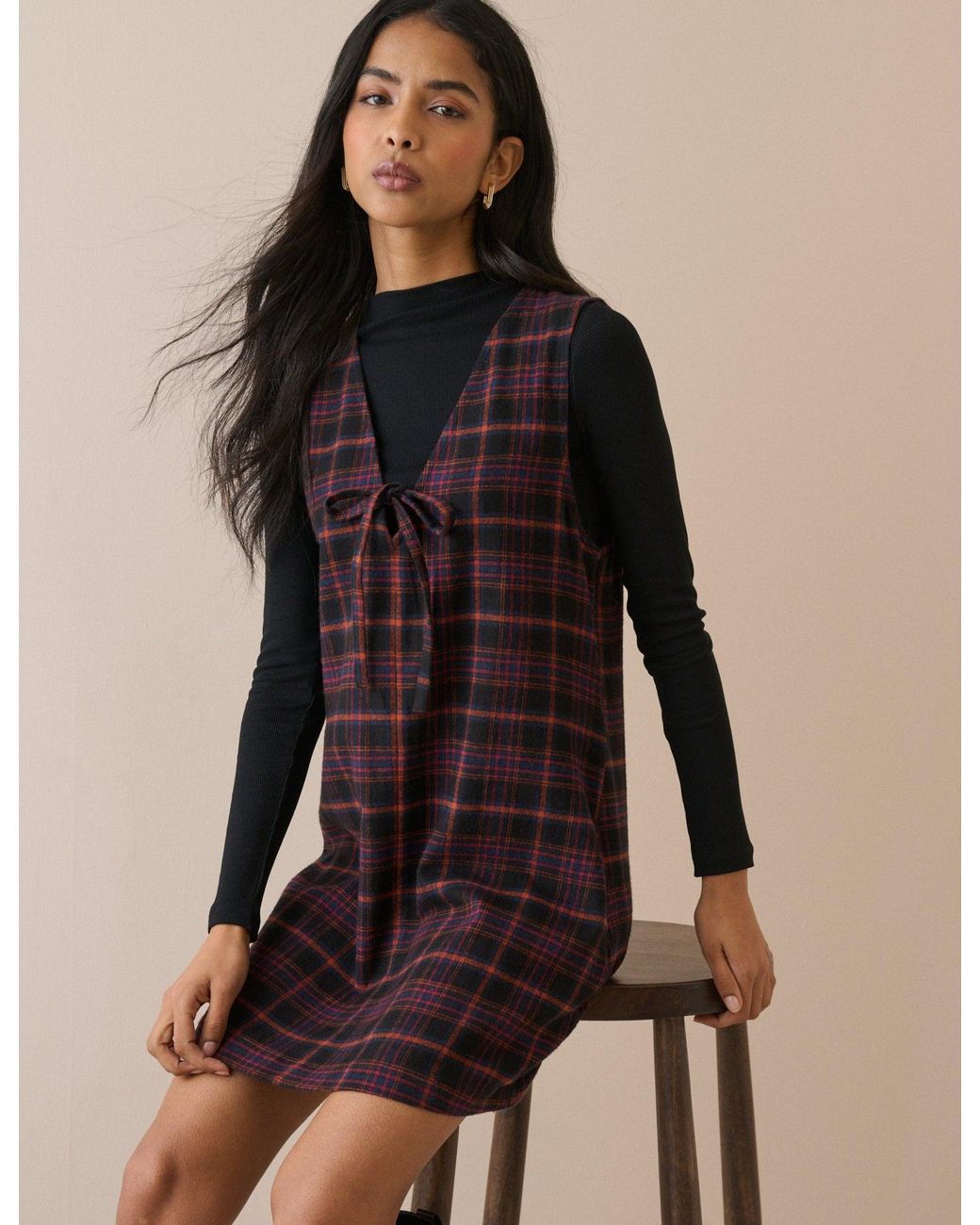 Nobody's Child Black Tartan Cord Nila Shift Mini Dress