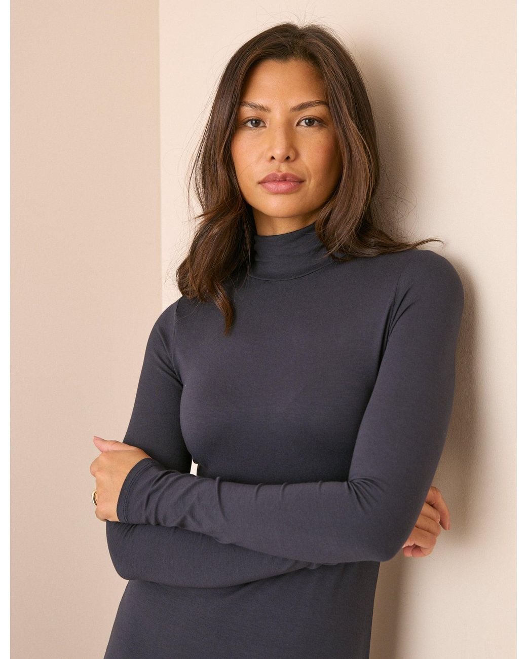 Nobody's Child Blue High Neck Jersey Lainey Midi Dress
