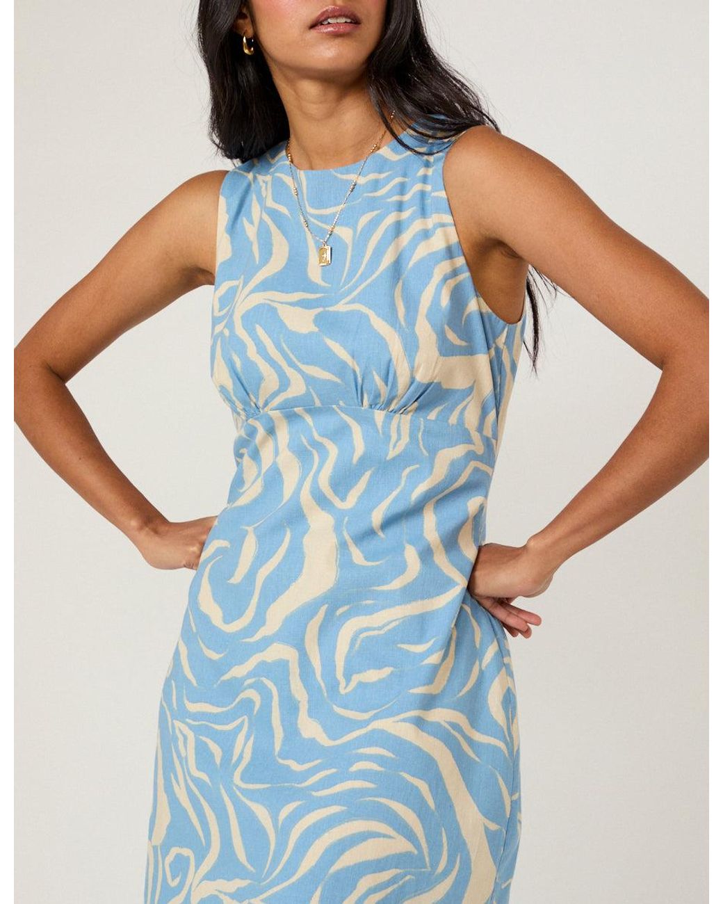 Nobody's Child Blue Printed Sleeveless Vicky Mini Dress
