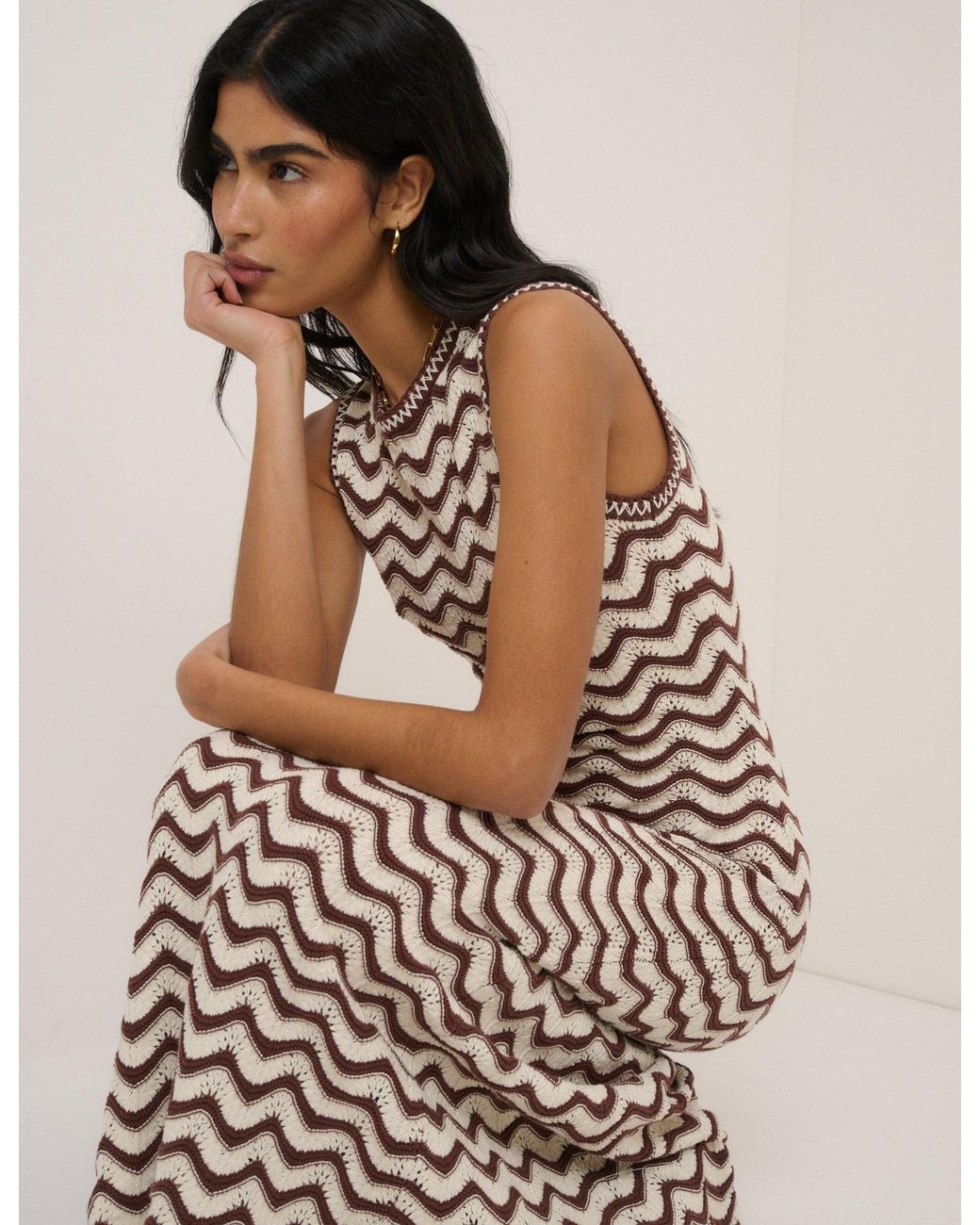 Nobody's Child Natural And Crochet Knitted Midi Dress