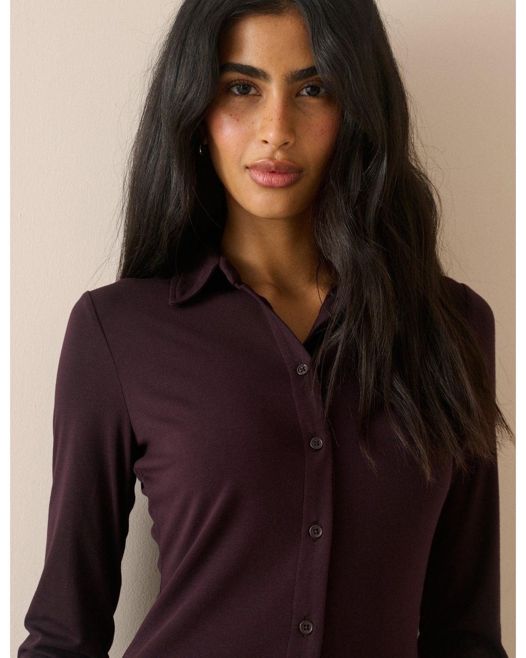 Nobody's Child Natural Plum Jersey Collared Annabel Mini Dress