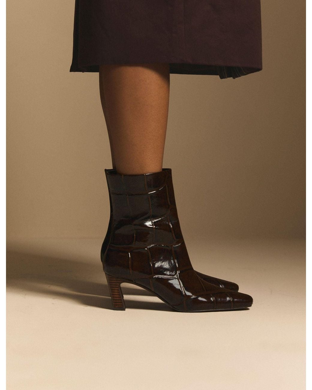 Nobody's Child Brown Crocodile Print Leather Ottilie Ankle Boots