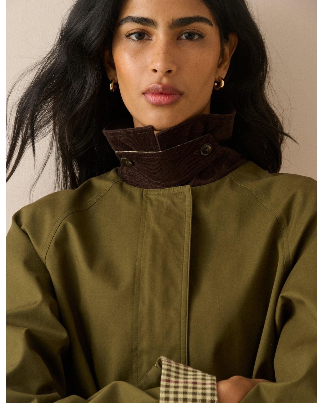 Nobody's Child Green Cord Detail Long Barn Coat
