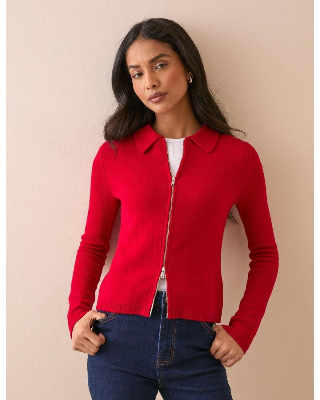 Nobody's Child Red Zip Through Wool Cardigan