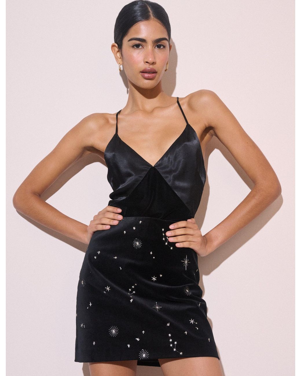 Nobody's Child Black Celestial Embroidered Velvet Mini Skirt