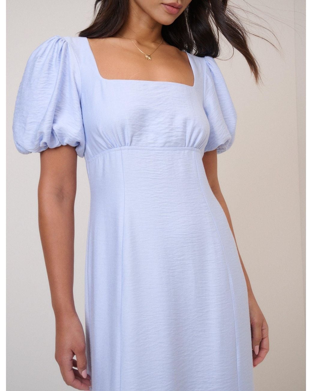 Nobody's Child Blue Puff Sleeve Pax Midi Dress
