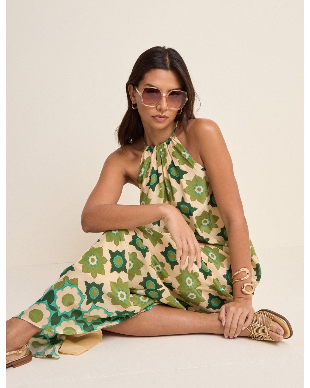 Nobody's Child Green Floral Halterneck Sara Midi Dress