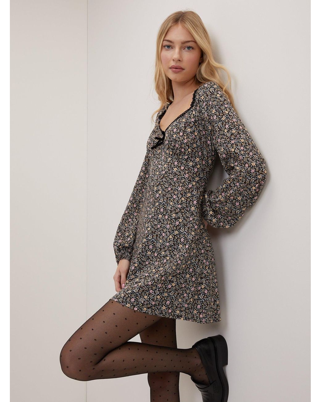 Nobody's Child Black Ditsy Floral Lillie Mini Dress