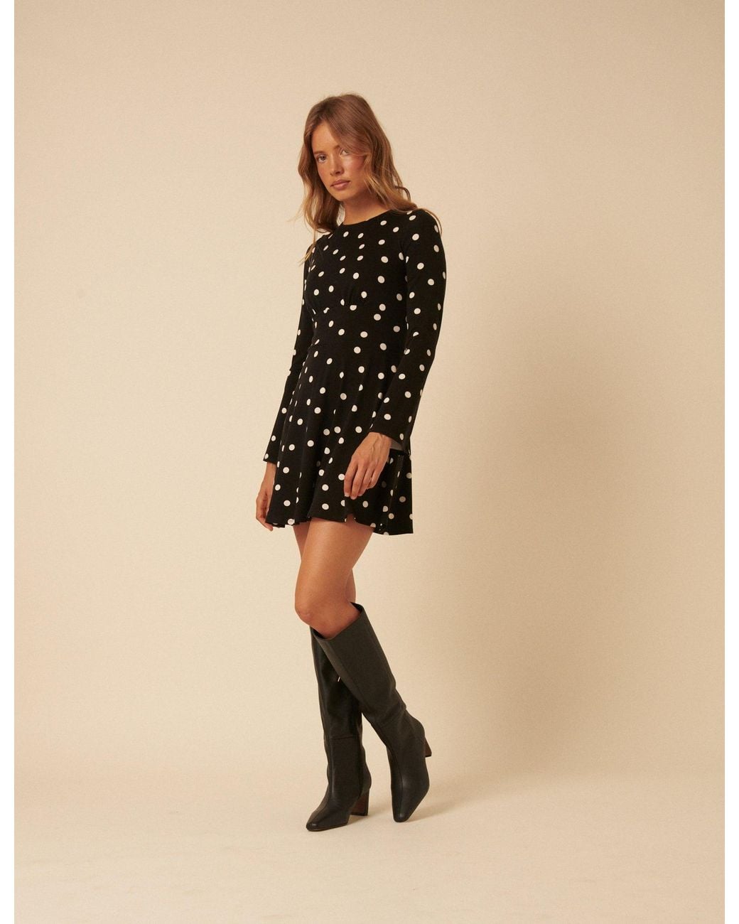 Nobody's Child Natural Polka Dot Long Sleeve Tate Jersey Mini Dress