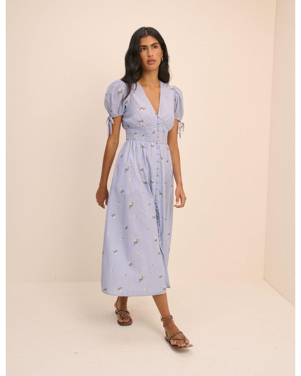 Nobody's Child Blue Pinstriped Ezra Midi Dress