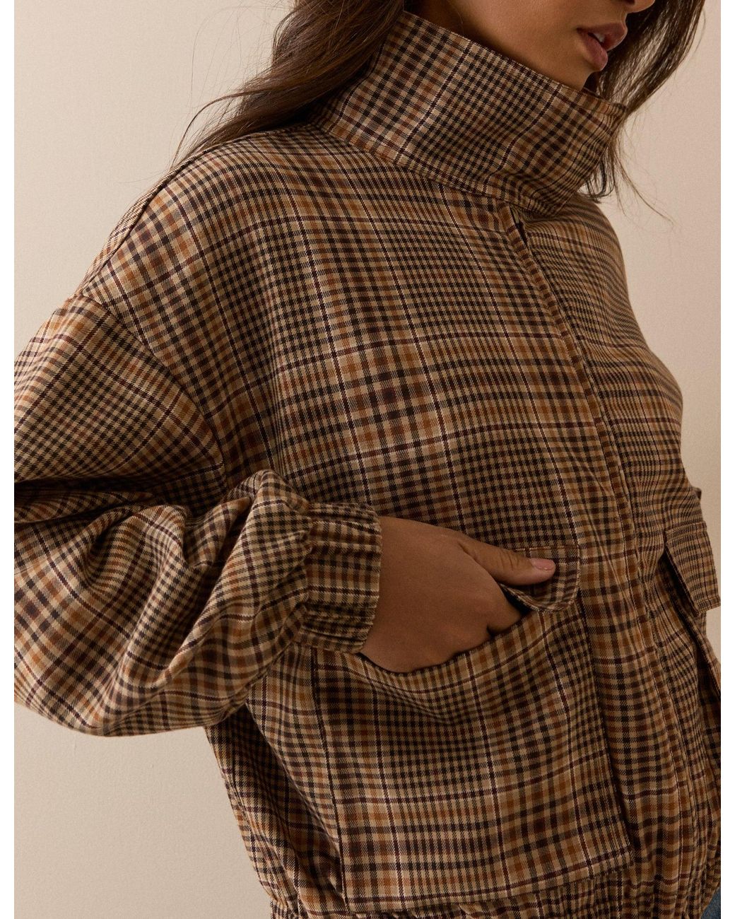 Nobody's Child Brown Check Funnel Neck Jacket