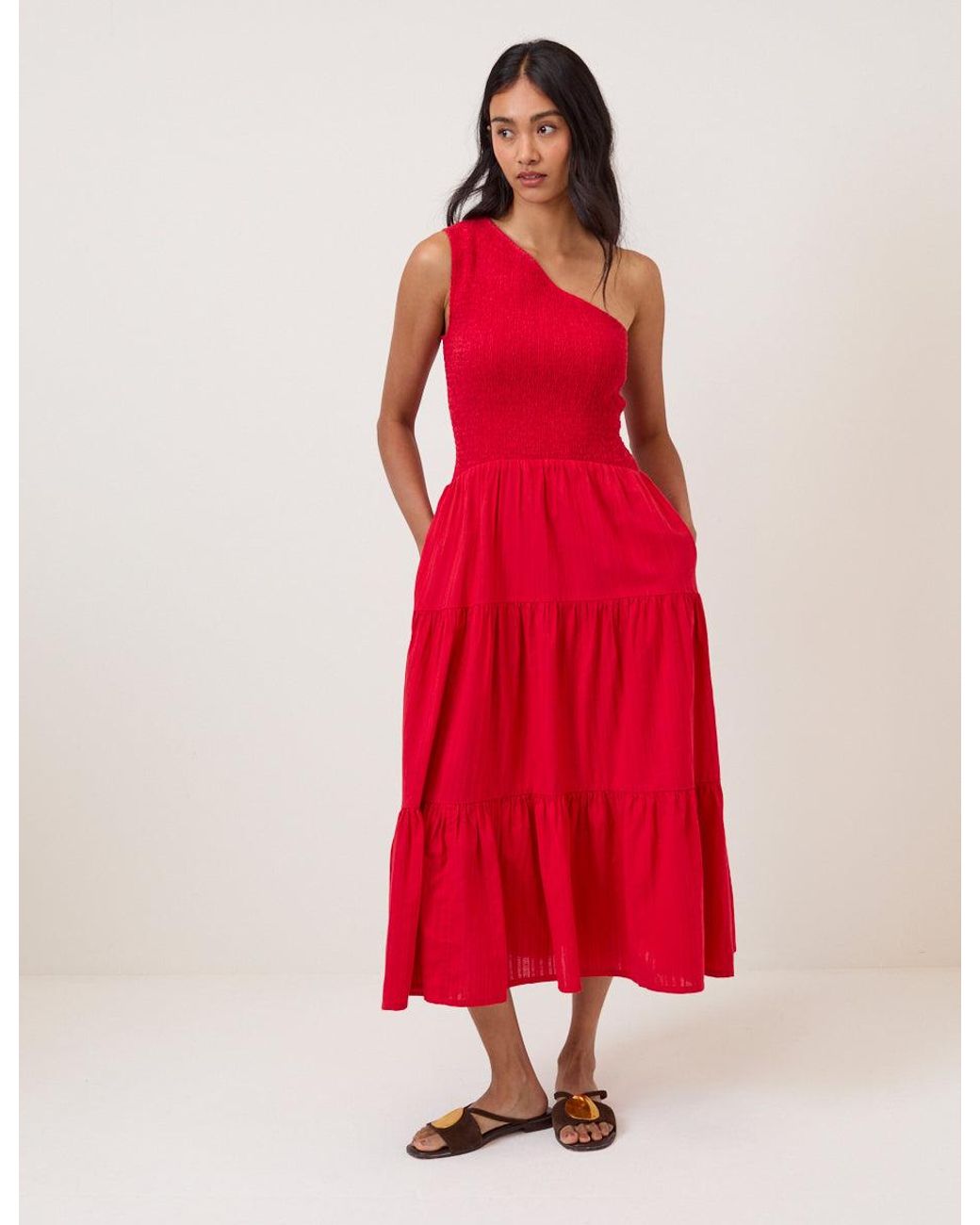 Nobody's Child Red One Shoulder Cecilia Midi Dress