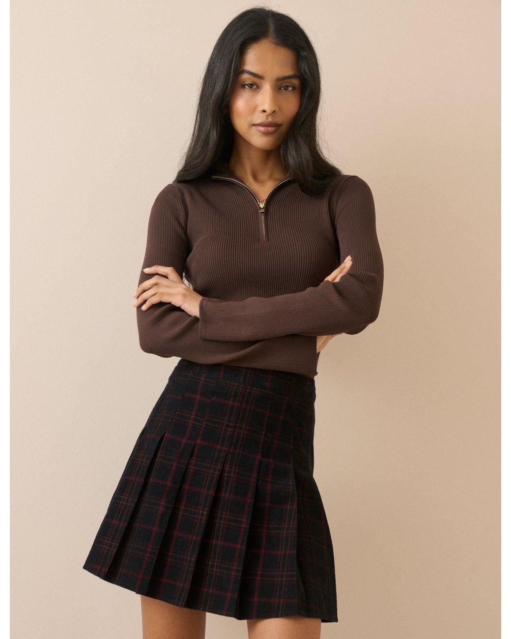 Nobody's Child Natural Ribbed High Neck Knitted Top