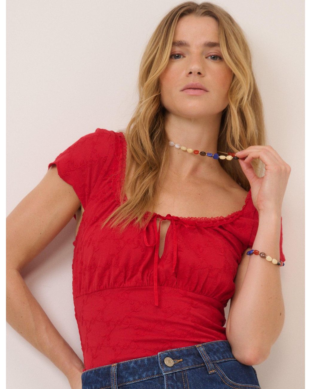 Nobody's Child Red Square Neck Jersey Top