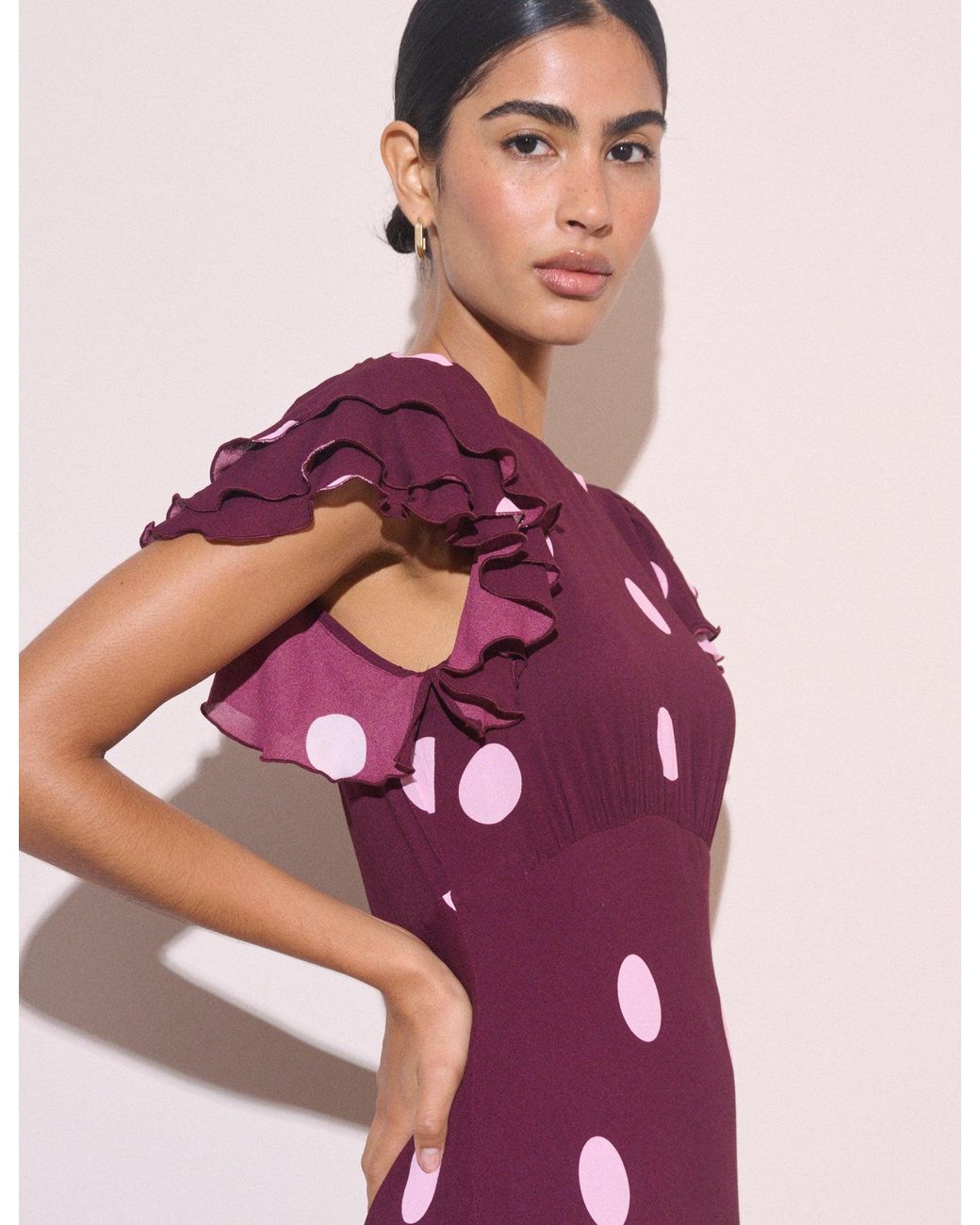 Nobody's Child Pink Polka Dot Ruffle Marley Maxi Dress